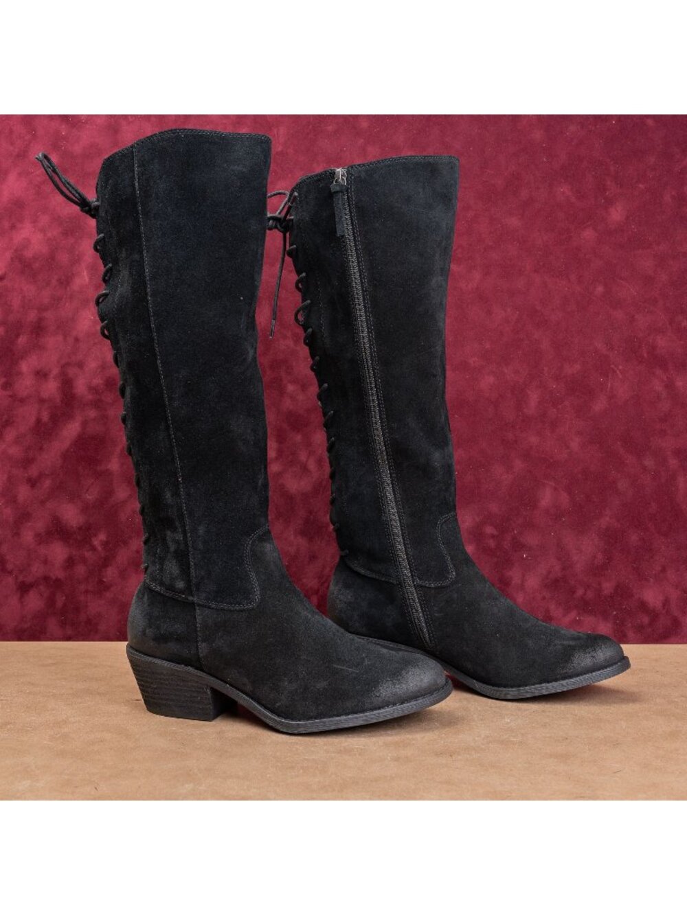 Sofft Women Sharnell Black Suede Back Lace-up Western Riding Boots sz 8.5